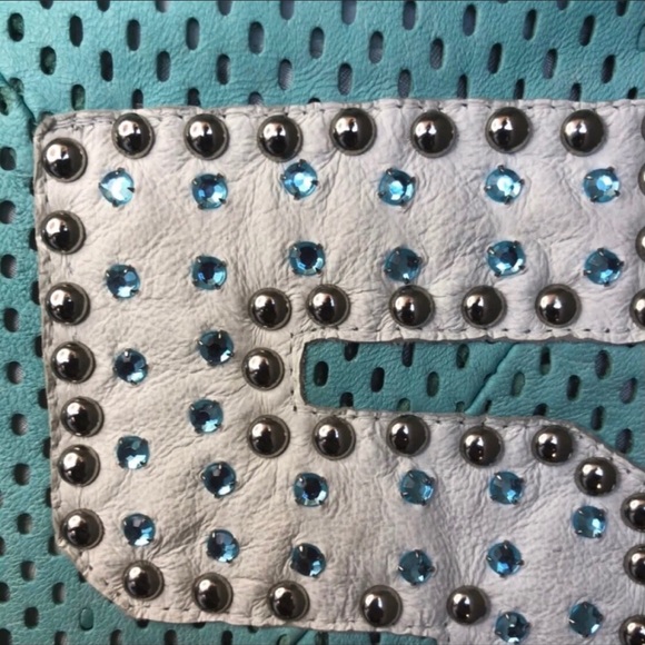 Leather Turquoise distressed Biker Jacket NWOT - Picture 7 of 11